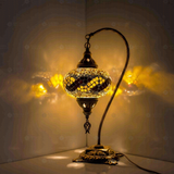 Warm Tones Turkish mosaic table lamp illuminated, showing colorful light projection (ENV DVN3064)