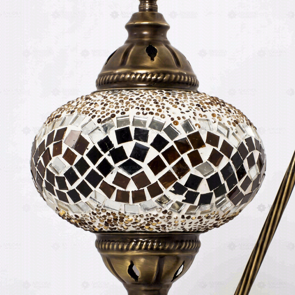 Brown Swan Neck Table Lamp, close-up of the mosaic glass