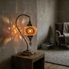 Amber warm amber Turkish mosaic table lamp in styled room — handmade Moroccan table lamp (ENV DVN3065)