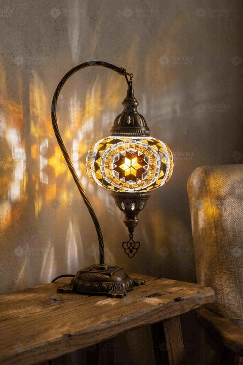 Amber Swan Neck Table Lamp