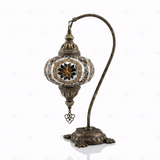 Full view of handmade Amber warm amber Turkish mosaic table lamp on white background (ENV DVN3067)