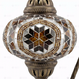 Close-up of Amber warm amber mosaic glass globe pattern — table lamp (ENV DVN3067)