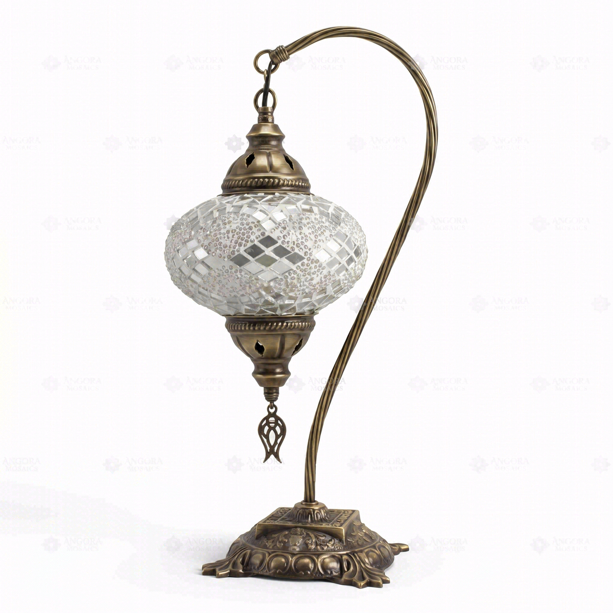 White Swan Neck Table Lamp, switched off, on a white background