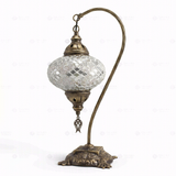 Full view of handmade White white glow Turkish mosaic table lamp on white background (ENV DVN3068)