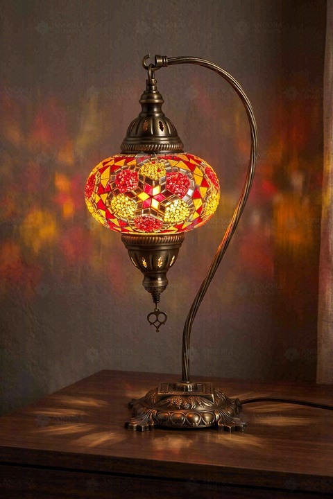 Red Amber Swan Neck Table Lamp