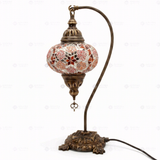 Full view of handmade Amber warm amber Turkish mosaic table lamp on white background (ENV DVN3079)