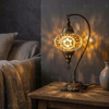 Amber warm amber Turkish mosaic table lamp in styled room — handmade Moroccan table lamp (ENV DVN3089)