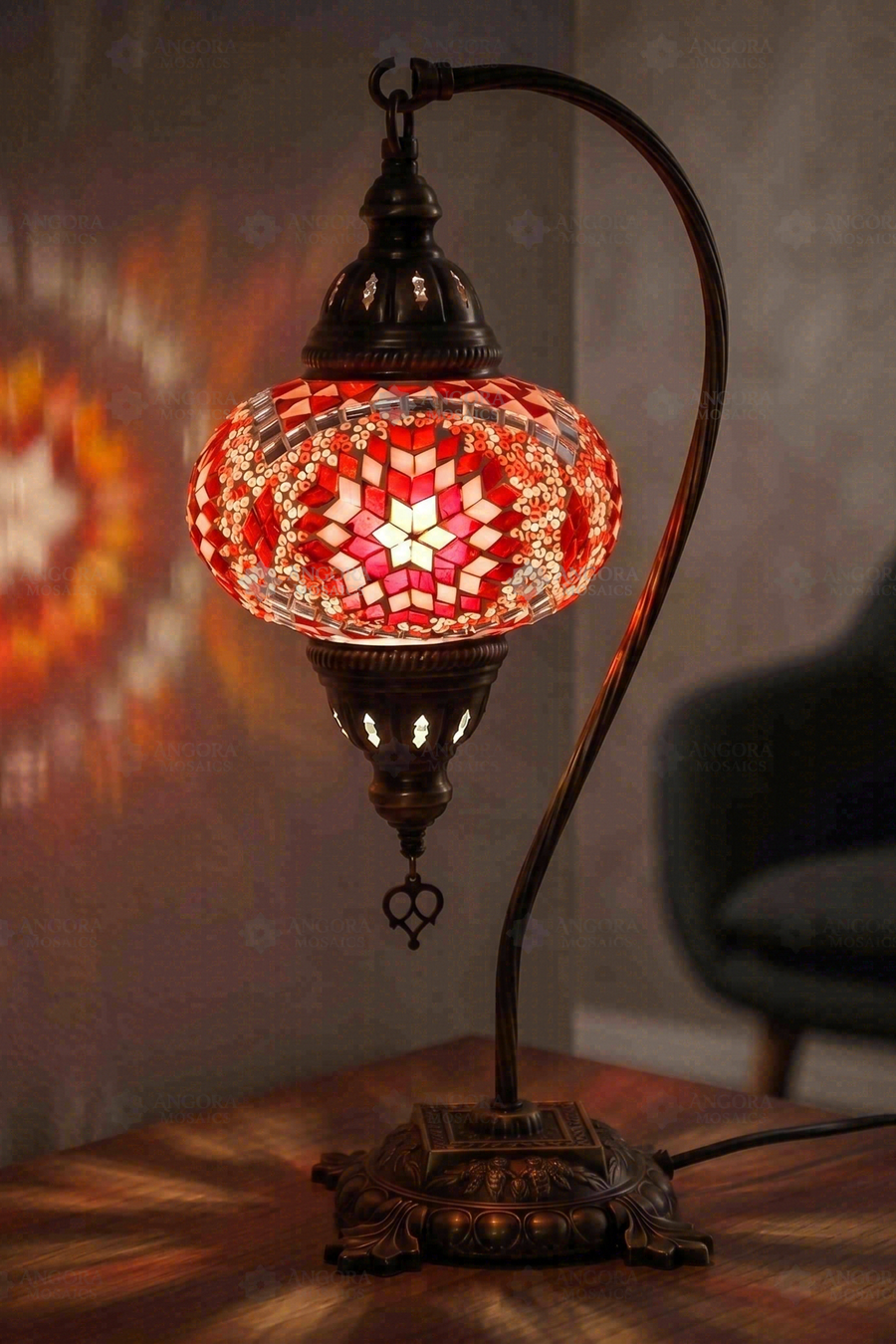 Red Swan Neck Table Lamp