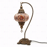 Full view of handmade Red ruby red Turkish mosaic table lamp on white background (ENV DVN3090)