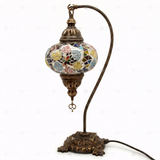 Full view of handmade Multicolor multicolor jewel Turkish mosaic table lamp on white background (ENV DVN3091)