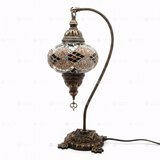 Full view of handmade Amber warm amber Turkish mosaic table lamp on white background (ENV DVN3092)