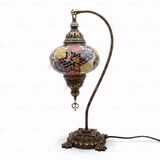 Full view of handmade Multicolor multicolor jewel Turkish mosaic table lamp on white background (ENV DVN3093)