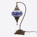 Full view of handmade Blue blue jewel Turkish mosaic table lamp on white background (ENV DVN3094)