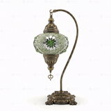 Full view of handmade Green green jewel Turkish mosaic table lamp on white background (ENV DVN3096)