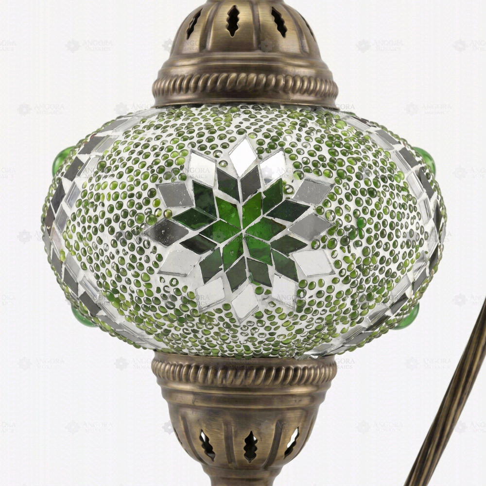 Green Swan Neck Table Lamp, close-up of the mosaic glass