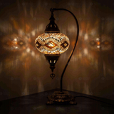 Amber Turkish mosaic table lamp illuminated, showing colorful light projection (ENV DVN3097)