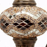 Close-up of Amber warm amber mosaic glass globe pattern — table lamp (ENV DVN3097)