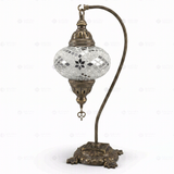 Full view of handmade White white glow Turkish mosaic table lamp on white background (ENV DVN3098)