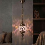 Pink pink rose Turkish mosaic pendant light in styled room — handmade Moroccan pendant light (ENV DYN1034)