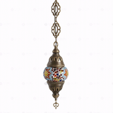 Full view of handmade Multicolor multicolor jewel Turkish mosaic pendant light on white background (ENV DYN1042)
