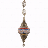 Full view of handmade Multicolor multicolor jewel Turkish mosaic pendant light on white background (ENV DYN2003)