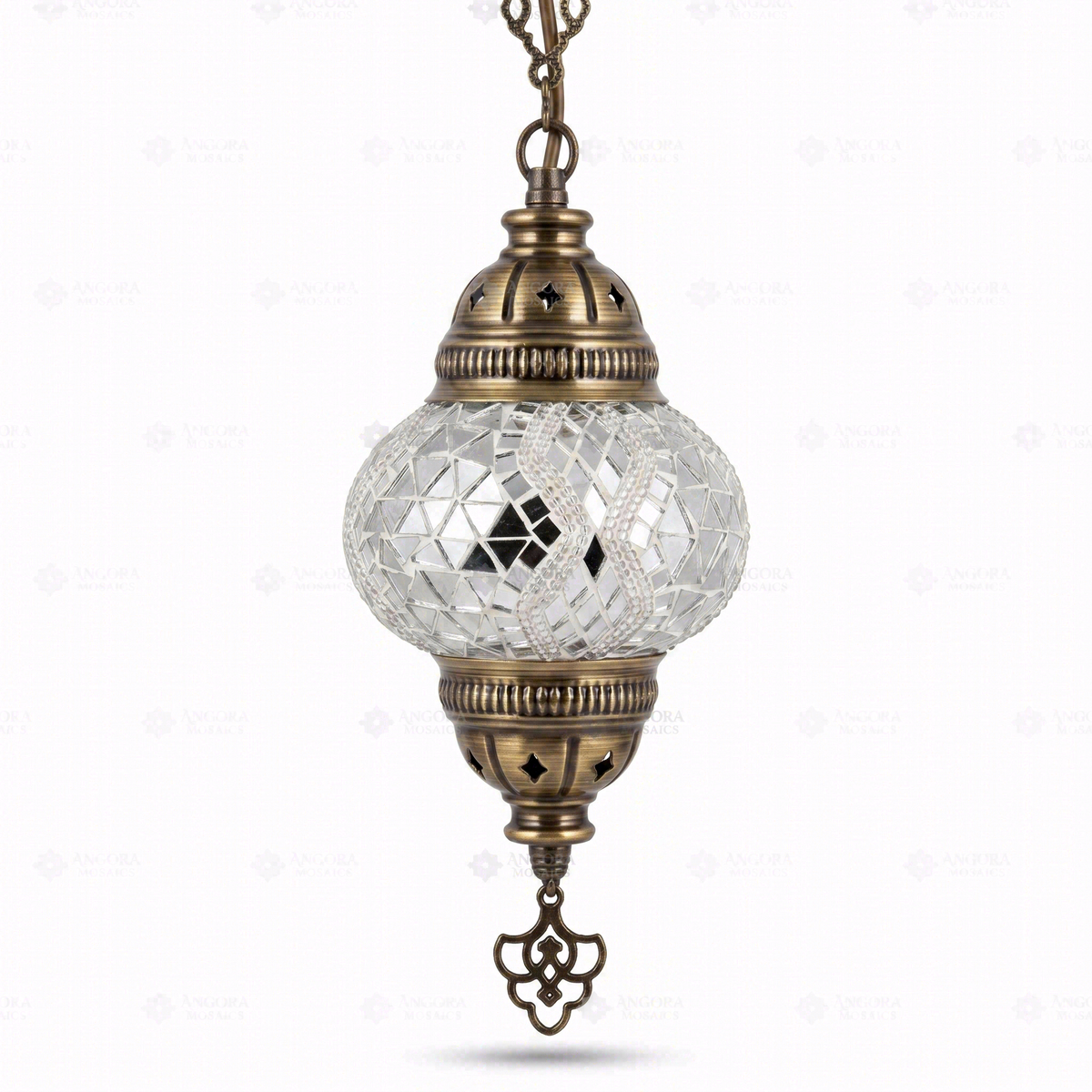 Clear Mirrored Pendant Lamp, switched off, on a white background