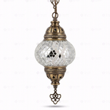 Full view of handmade White white glow Turkish mosaic pendant light on white background (ENV DYN2017)