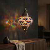 Multicolor multicolor jewel Turkish mosaic pendant light in styled room — handmade Moroccan pendant light (ENV DYN3002)