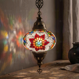 Multicolor multicolor jewel Turkish mosaic pendant light in styled room — handmade Moroccan pendant light (ENV DYN3007)