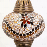Close-up of Amber warm amber mosaic glass globe pattern — pendant light (ENV DYN3009)