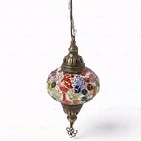Full view of handmade Multicolor multicolor jewel Turkish mosaic pendant light on white background (ENV DYN3012)