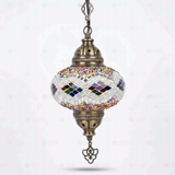 Full view of handmade Multicolor multicolor jewel Turkish mosaic pendant light on white background (ENV DYN3014)