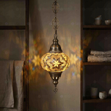 White white glow Turkish mosaic pendant light in styled room — handmade Moroccan pendant light (ENV DYN3015)