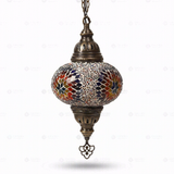 Full view of handmade Multicolor multicolor jewel Turkish mosaic pendant light on white background (ENV DYN3018)