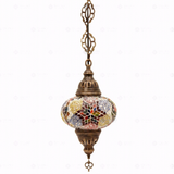 Full view of handmade Multicolor multicolor jewel Turkish mosaic pendant light on white background (ENV DYN3024)