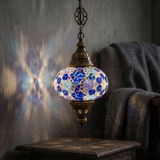 Blue blue jewel Turkish mosaic pendant light in styled room — handmade Moroccan pendant light (ENV DYN3028)