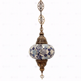 Full view of handmade Blue blue jewel Turkish mosaic pendant light on white background (ENV DYN3028)