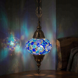 Blue blue jewel Turkish mosaic pendant light in styled room — handmade Moroccan pendant light (ENV DYN3032)