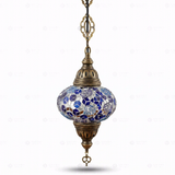 Full view of handmade Blue blue jewel Turkish mosaic pendant light on white background (ENV DYN3032)