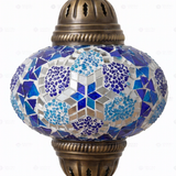Close-up of Blue blue jewel mosaic glass globe pattern — pendant light (ENV DYN3034)