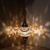 White white glow Turkish mosaic pendant light in styled room — handmade Moroccan pendant light (ENV DYN3036)