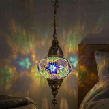 Blue blue jewel Turkish mosaic pendant light in styled room — handmade Moroccan pendant light (ENV DYN3040)