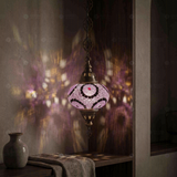 Purple purple jewel Turkish mosaic pendant light in styled room — handmade Moroccan pendant light (ENV DYN3041)