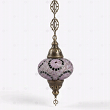 Full view of handmade Purple purple jewel Turkish mosaic pendant light on white background (ENV DYN3041)