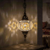 White white glow Turkish mosaic pendant light in styled room — handmade Moroccan pendant light (ENV DYN3043)