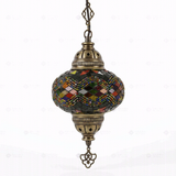 Full view of handmade Multicolor multicolor jewel Turkish mosaic pendant light on white background (ENV DYN3047)