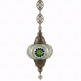 Full view of handmade Green green jewel Turkish mosaic pendant light on white background (ENV DYN3050)