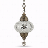 Full view of handmade White white glow Turkish mosaic pendant light on white background (ENV DYN3054)