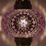 Lit close-up of mosaic glass globe — Purple pendant light glowing (ENV DYN3059)