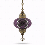 Full view of handmade Purple purple jewel Turkish mosaic pendant light on white background (ENV DYN3059)